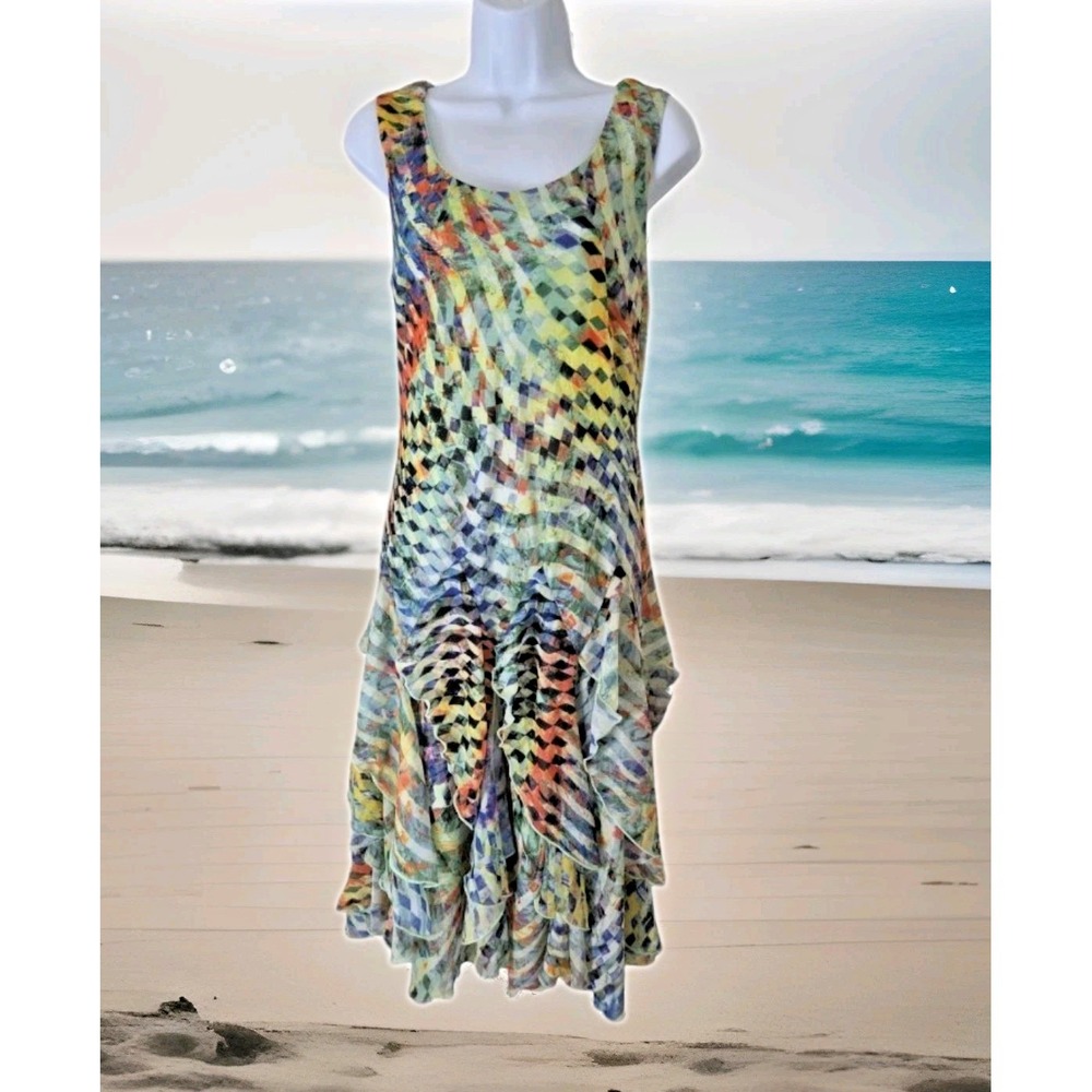 Robbie Bee Sundress 8 Multicolor Drop Waist Tiered Ruffled Beachy Fairy Boho